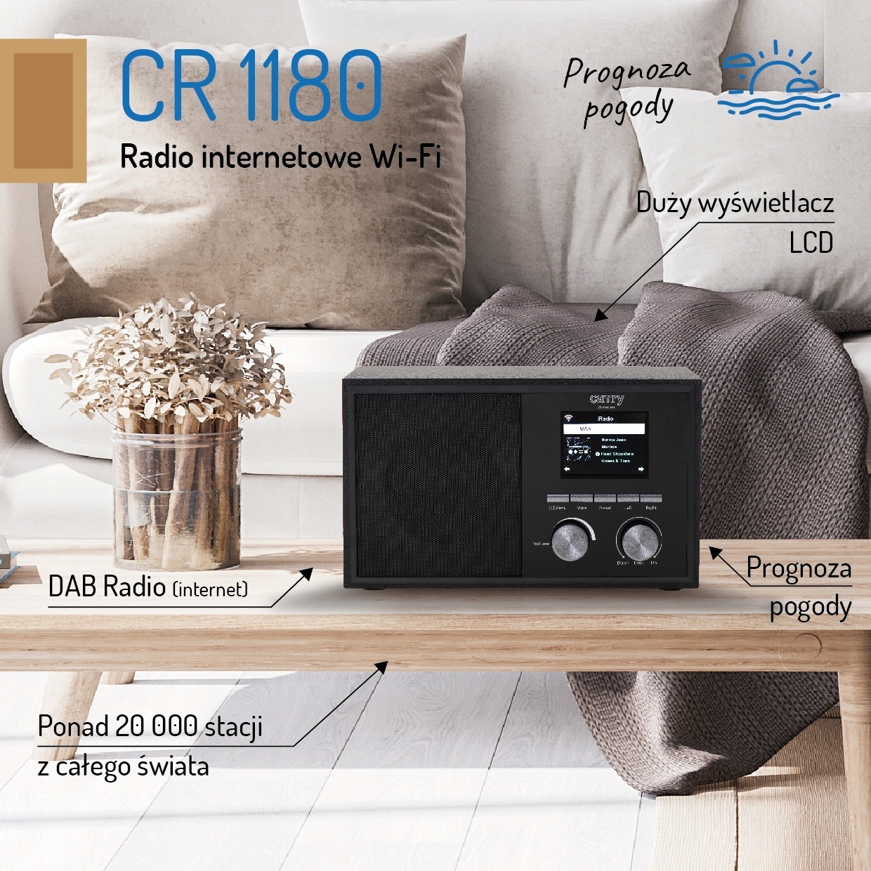 RADIO INTERNETOWE WiFi DAB PROGNOZA POGODY 2xALARM