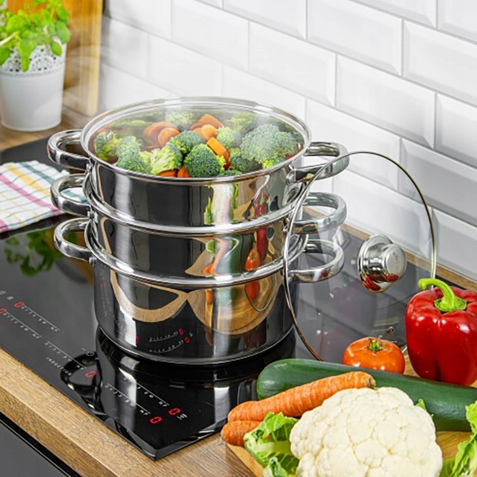 Garnek z pokrywką stalowy do gotowania na parze
