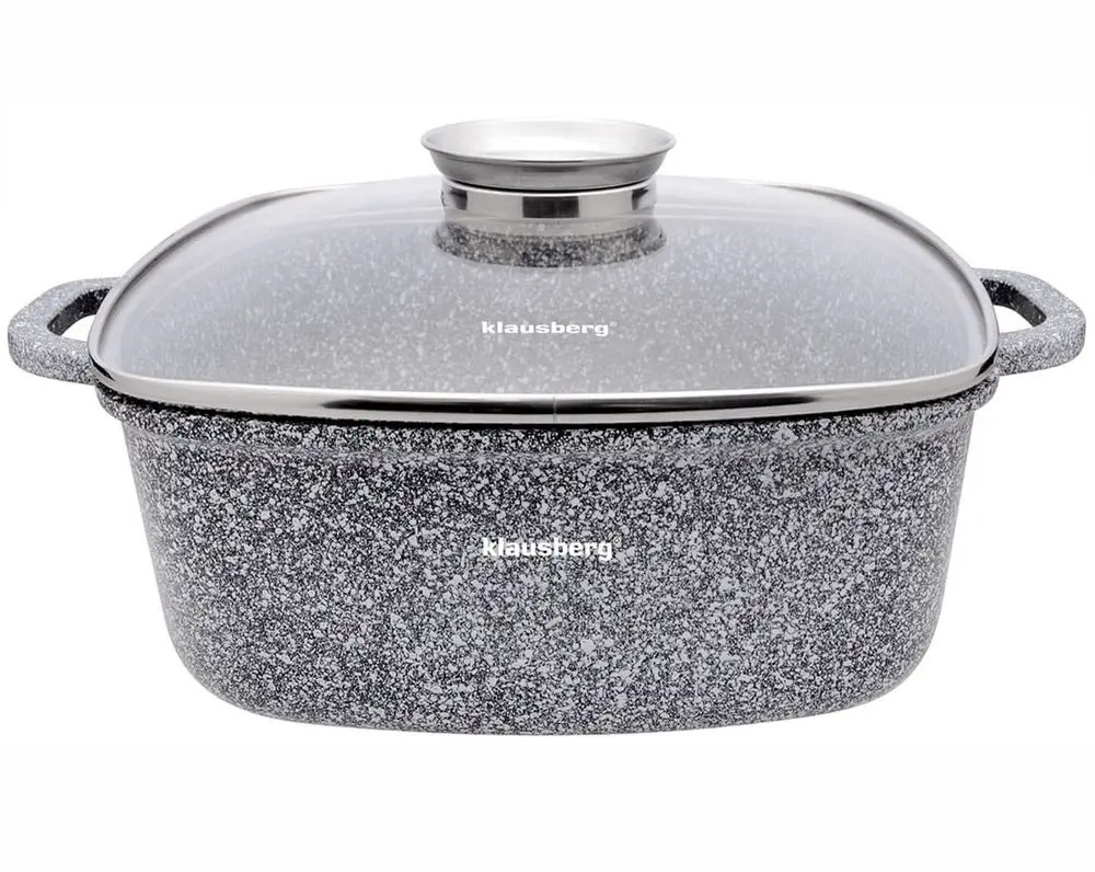 GARNEK MARMURKOWY tradycyjny kwadratowy z pokrywą SZARY 22cm 3.7L