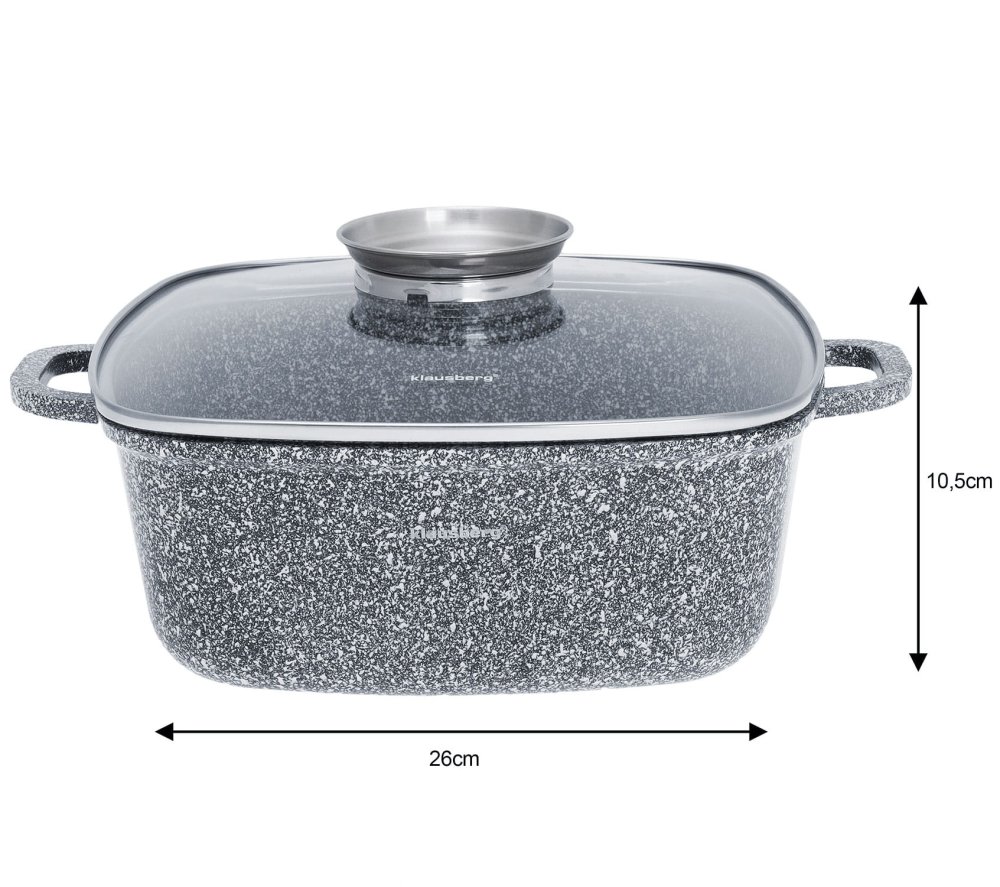GARNEK MARMURKOWY tradycyjny kwadratowy z pokrywą SZARY 26cm 5.5L