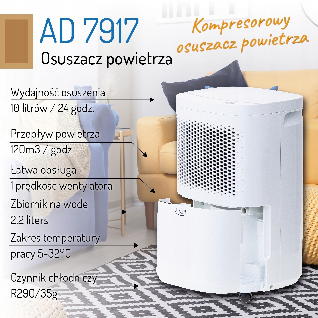 Osuszacz + oczyszczacz powietrza WILGOCI AD7917