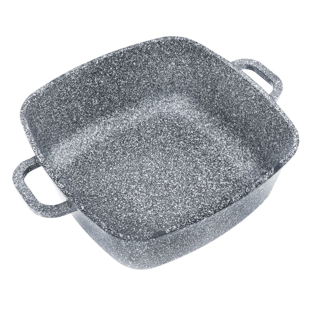 GARNEK MARMURKOWY tradycyjny kwadratowy z pokrywą SZARY 24cm 4.4L