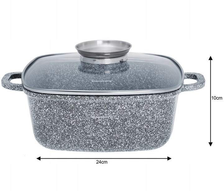 GARNEK MARMURKOWY tradycyjny kwadratowy z pokrywą SZARY 24cm 4.4L