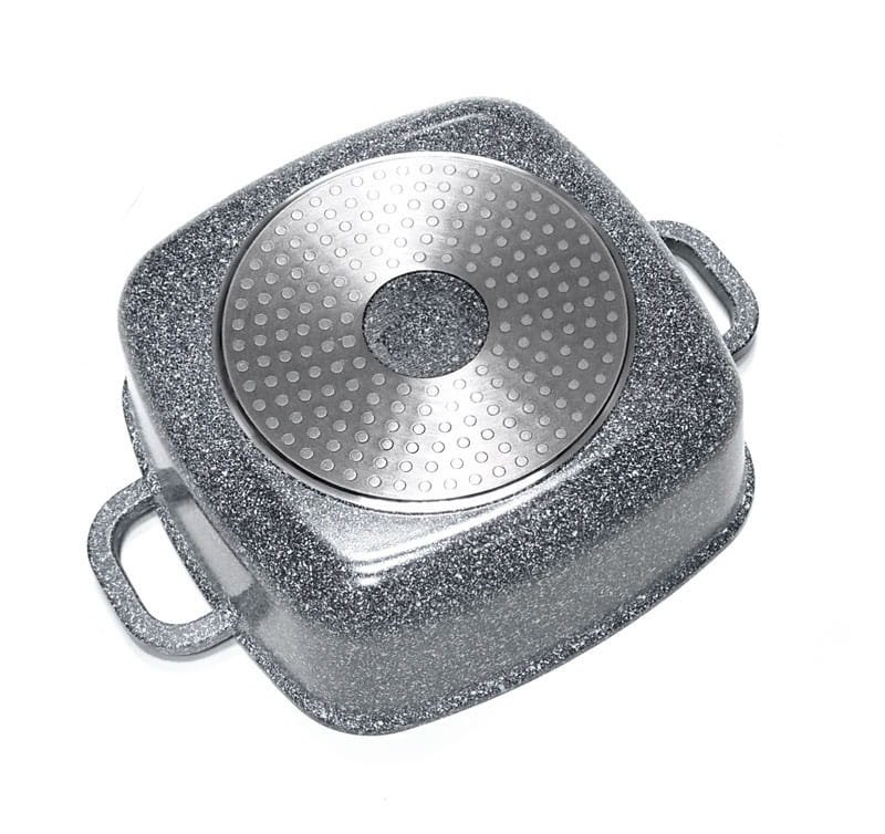 GARNEK MARMURKOWY tradycyjny kwadratowy z pokrywą SZARY 22cm 3.7L
