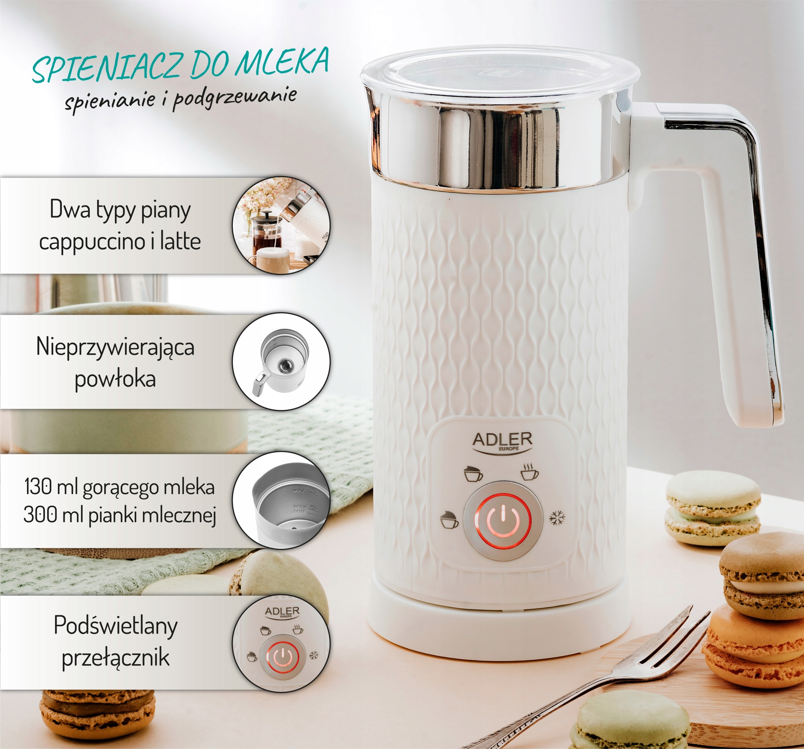 ELEKTRYCZNY SPIENIACZ DO MLEKA PODGRZEWACZ LATE