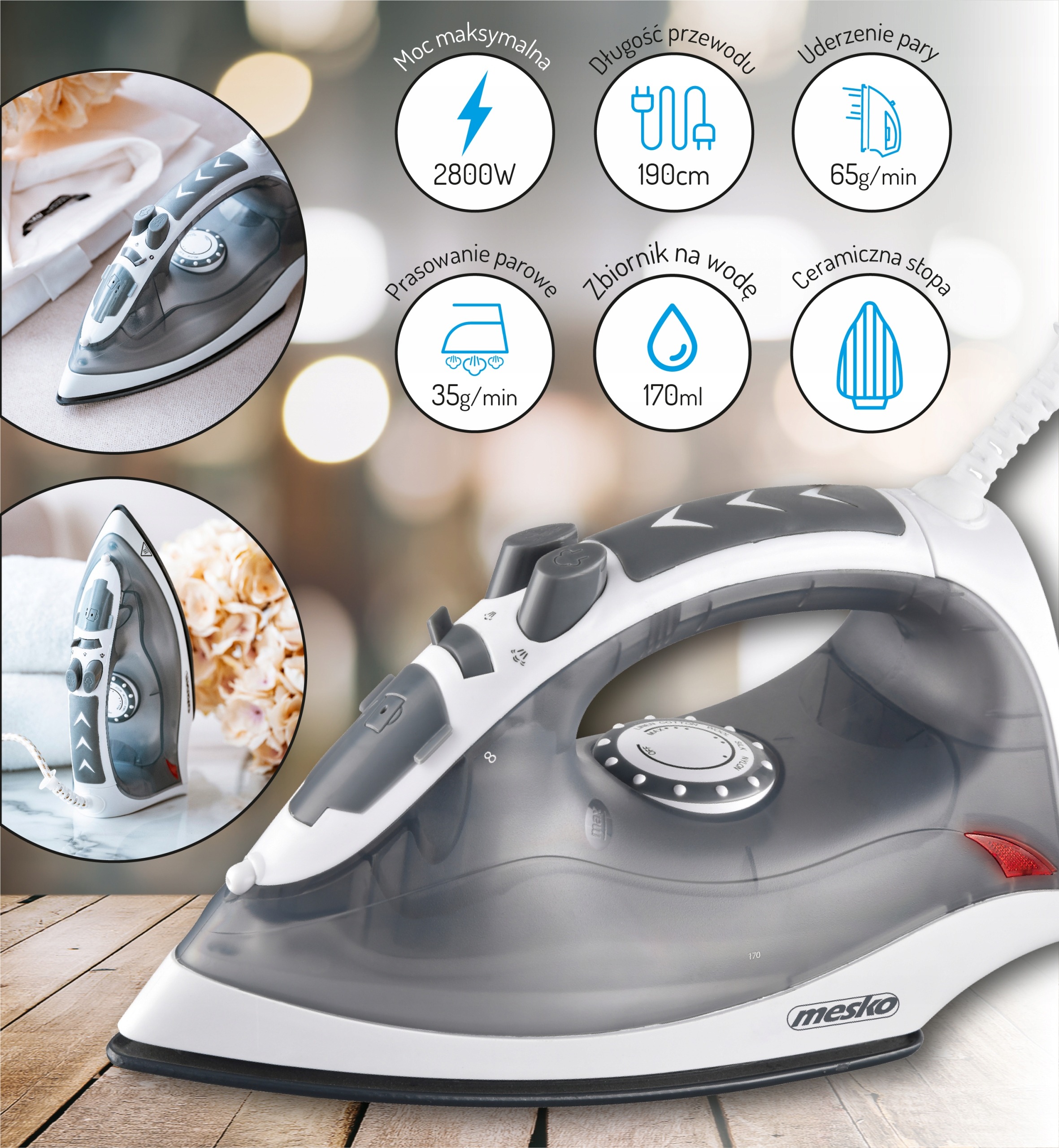 ŻELAZKO PAROWE CERAMICZNE 2800W MESKO MS5037