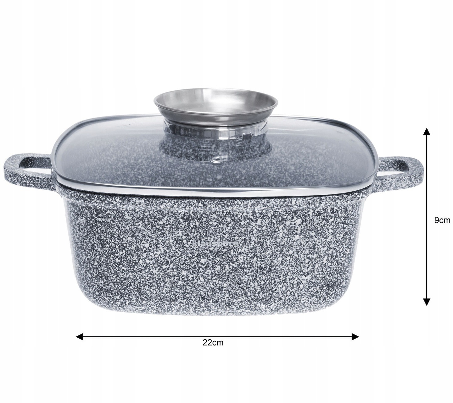 GARNEK MARMURKOWY tradycyjny kwadratowy z pokrywą SZARY 22cm 3.7L
