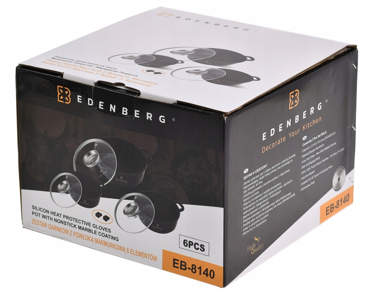 Zestaw GARNKÓW Garnki MARMUROWA Powłoka EDENBERG Indukcja Gaz