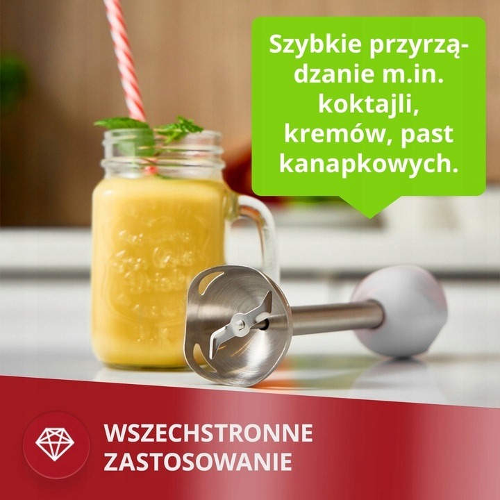Blender ręczny zestaw przenośny mocny 1200W biały MPM
