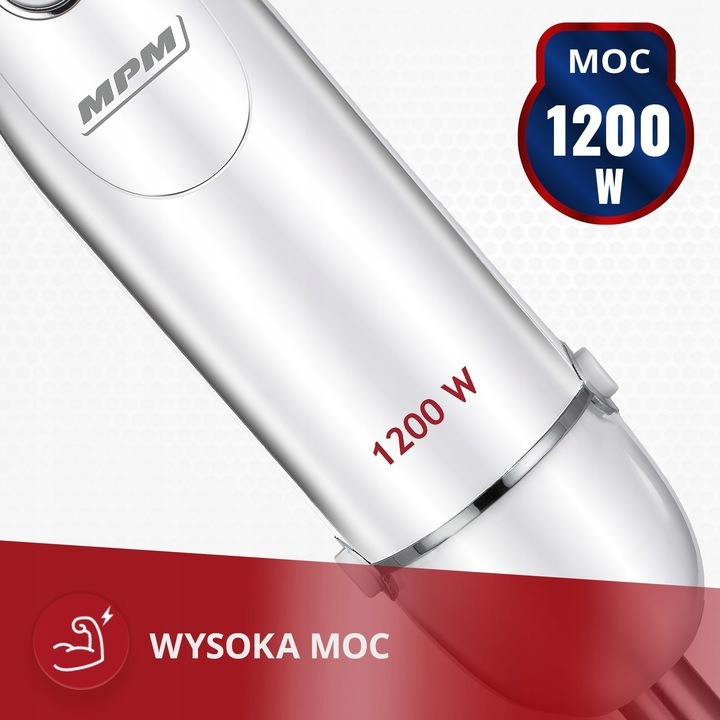 Blender ręczny zestaw przenośny mocny 1200W biały MPM