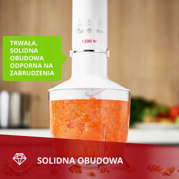 Blender ręczny zestaw przenośny mocny 1200W biały MPM