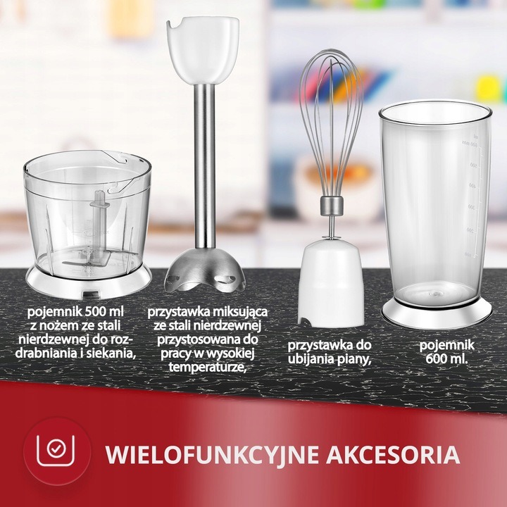 Blender ręczny zestaw przenośny mocny 1200W biały MPM