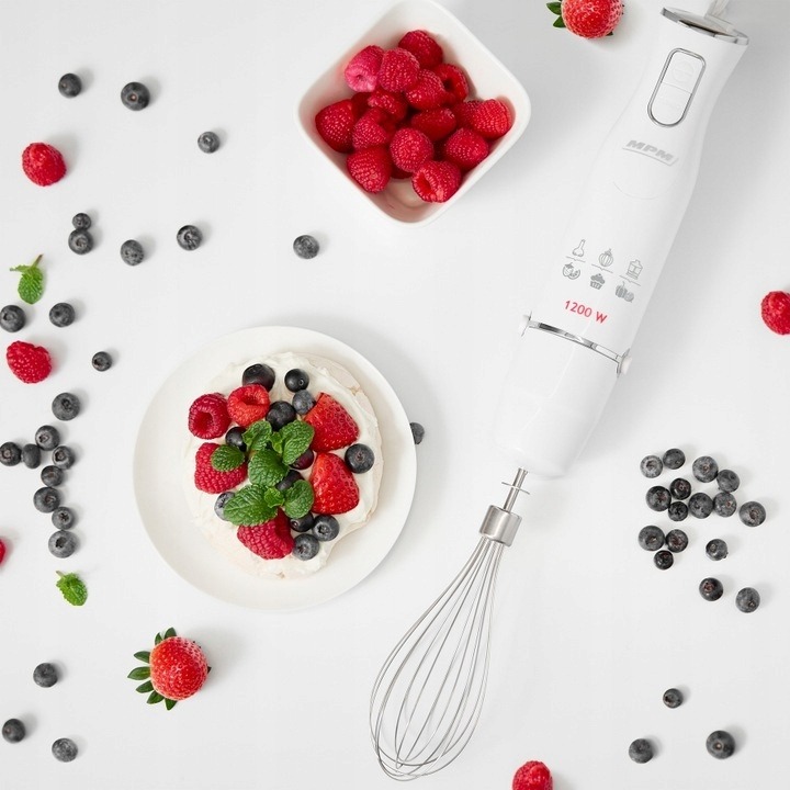 Blender ręczny zestaw przenośny mocny 1200W biały MPM