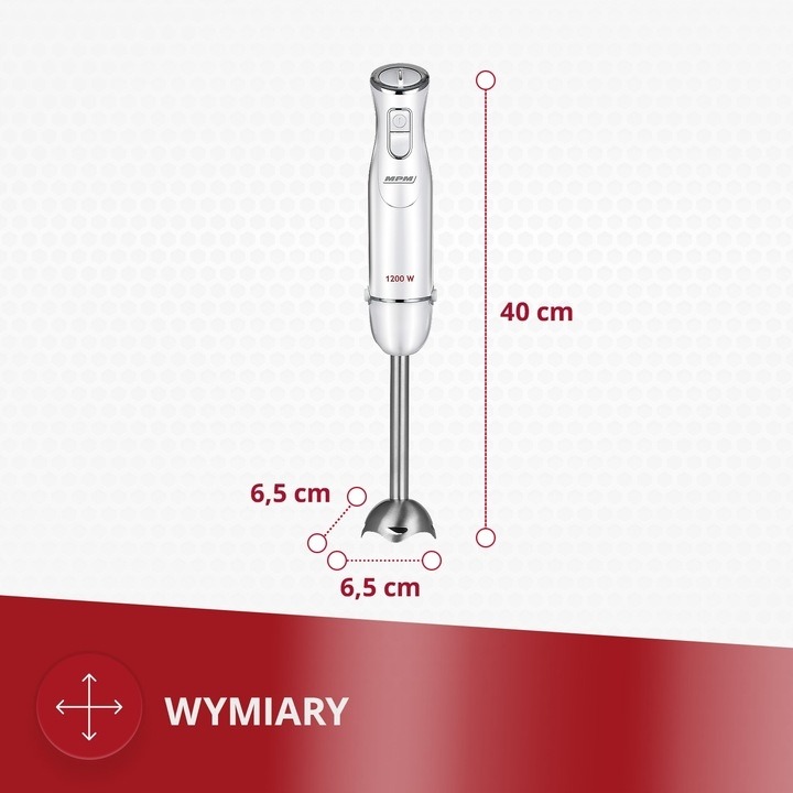 Blender ręczny zestaw przenośny mocny 1200W biały MPM