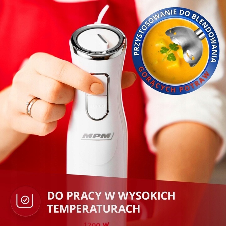 Blender ręczny zestaw przenośny mocny 1200W biały MPM