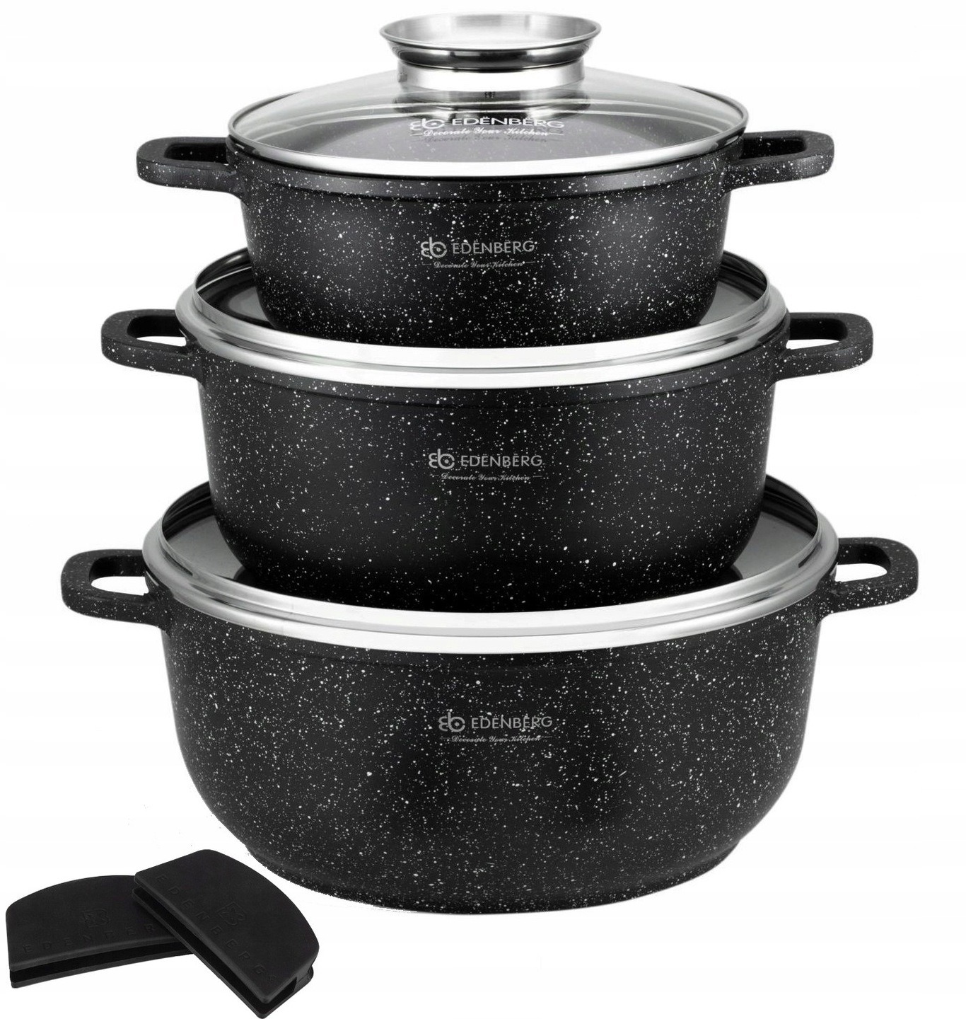 Zestaw GARNKÓW Garnki MARMUROWA Powłoka EDENBERG Indukcja Gaz