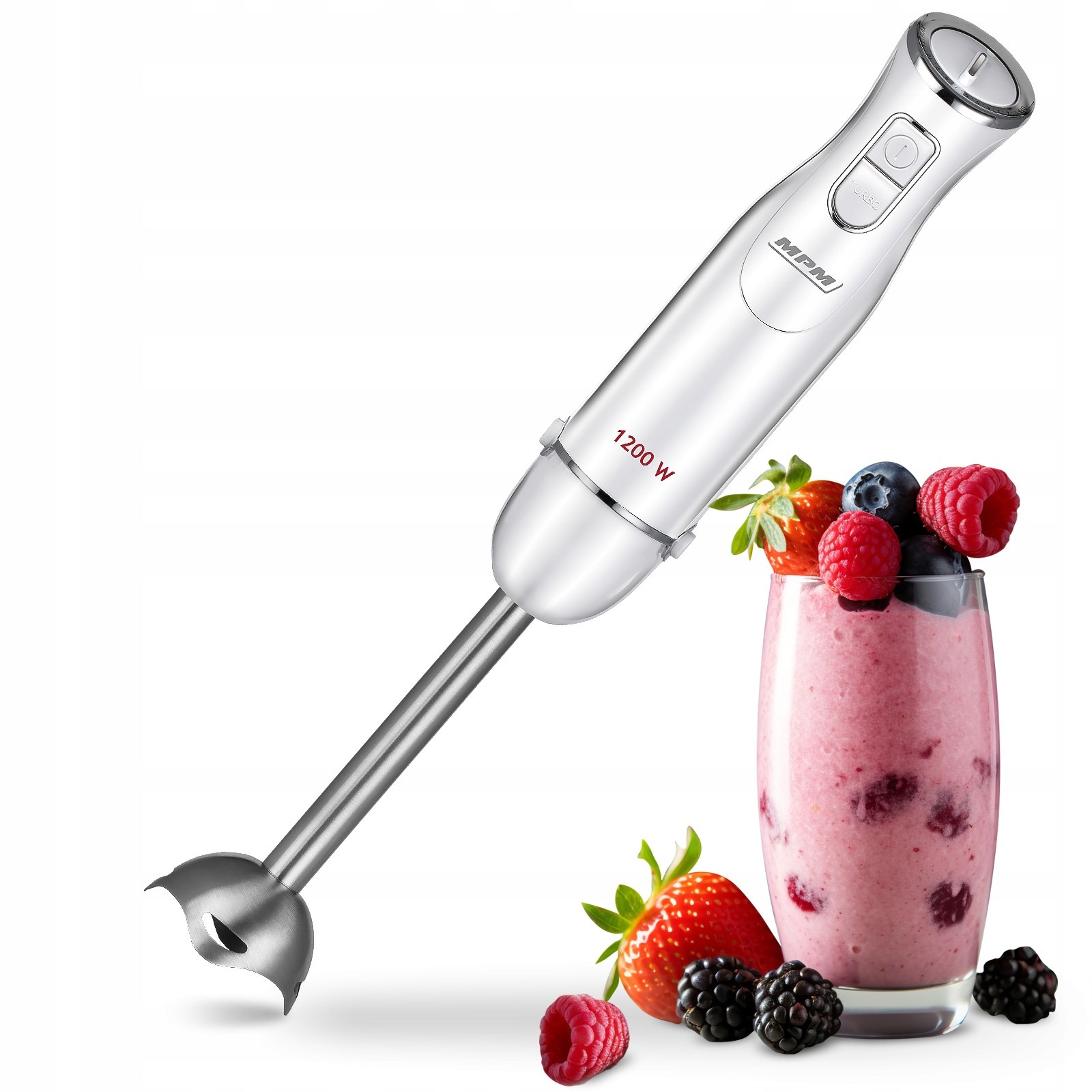Blender ręczny zestaw przenośny mocny 1200W biały MPM