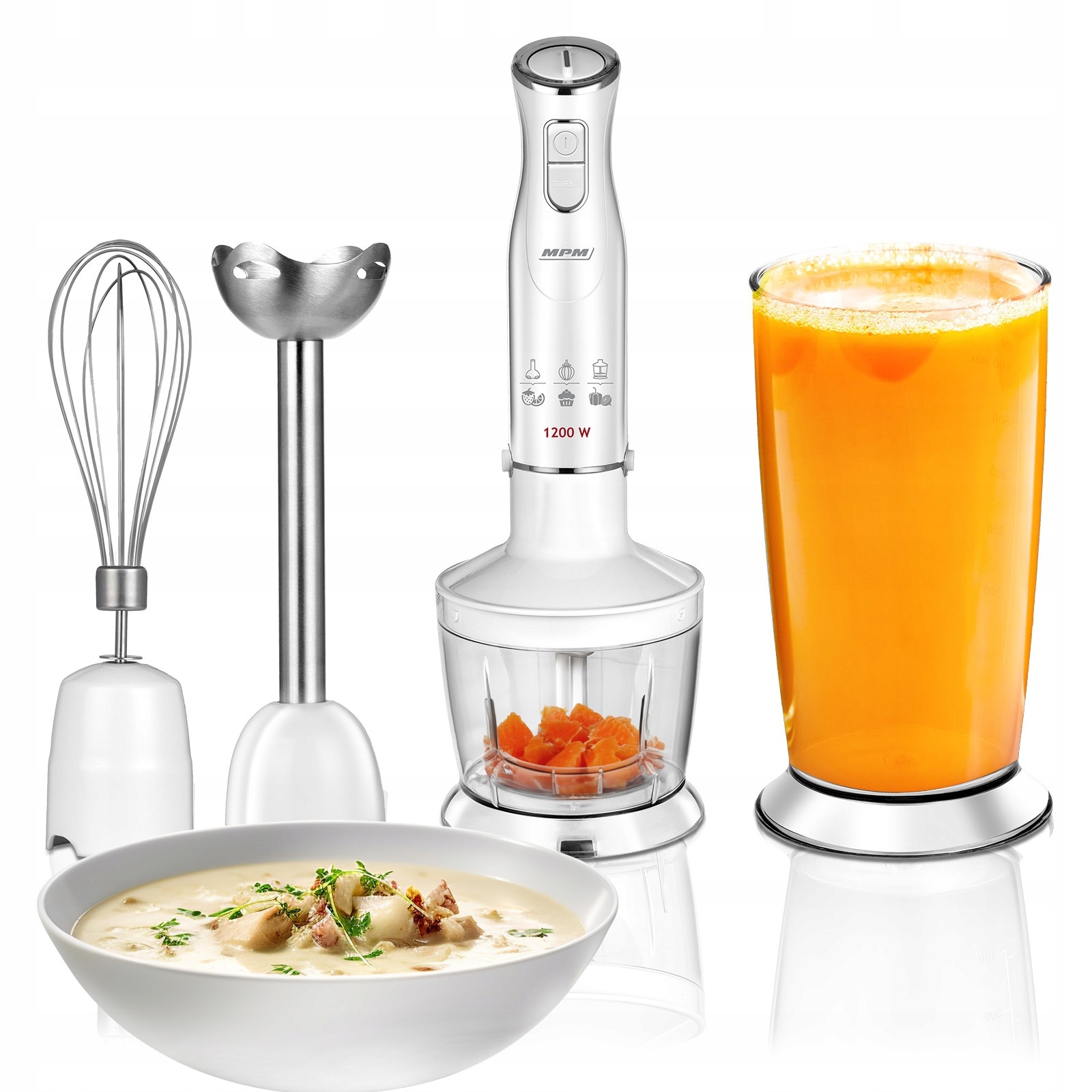 Blender ręczny zestaw przenośny mocny 1200W biały MPM