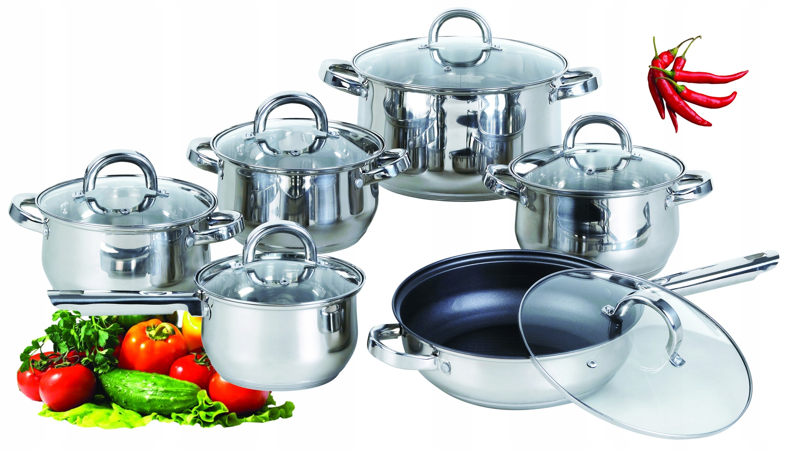 ELEGANCKI ZESTAW GARNKÓW STALOWYCH komplet GARNKI INDUKCJA GAZ