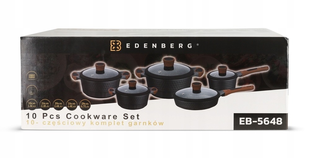 Zestaw garnków Edenberg GARNKI MARMURKOWE aluminiowe 10 el.