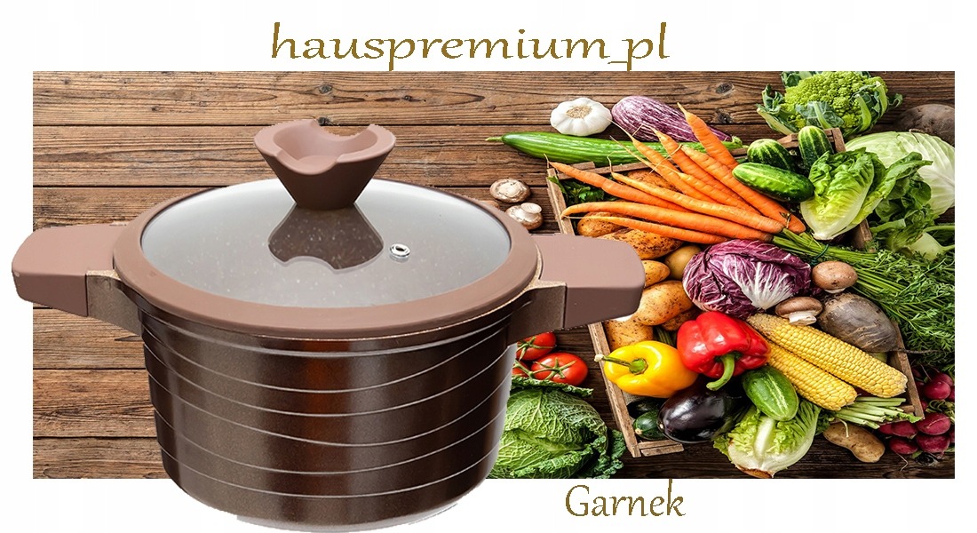 Garnek marmurkowy z pokrywką tradycyjny 24CM GAZ INDUKCJA BRĄZ GARNKI