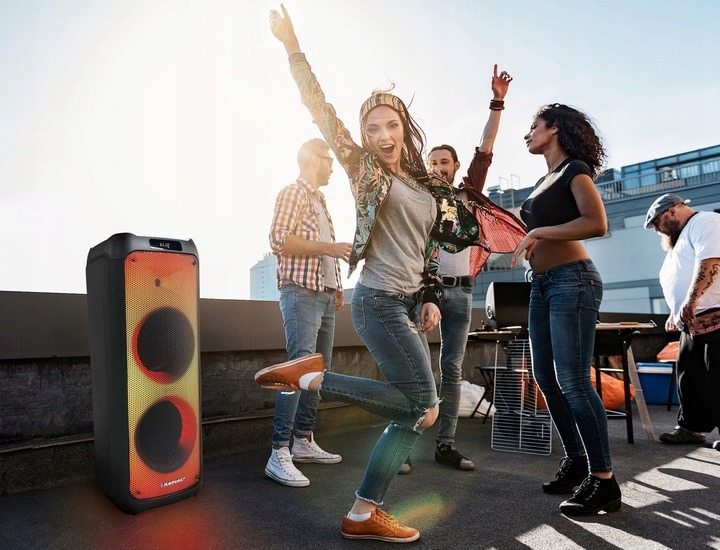 GŁOŚNIK BLUETOOTH PRZENOŚNY 100W PARTY BOX BASS REFLEX KARAOKE KOLUMNA