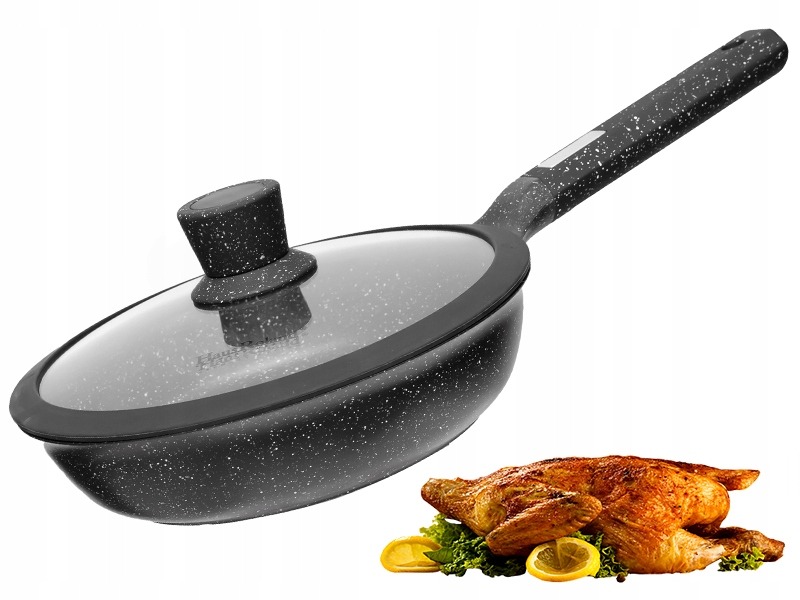 PATELNIA Patelnia solidna tradycyjna z pokrywką 24cm patelniA OKRĄGŁA