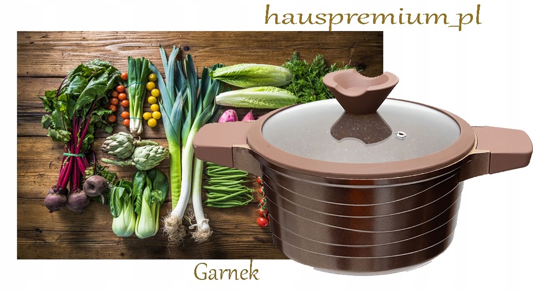 Garnek marmurkowy z pokrywką tradycyjny 24CM GAZ INDUKCJA BRĄZ GARNKI
