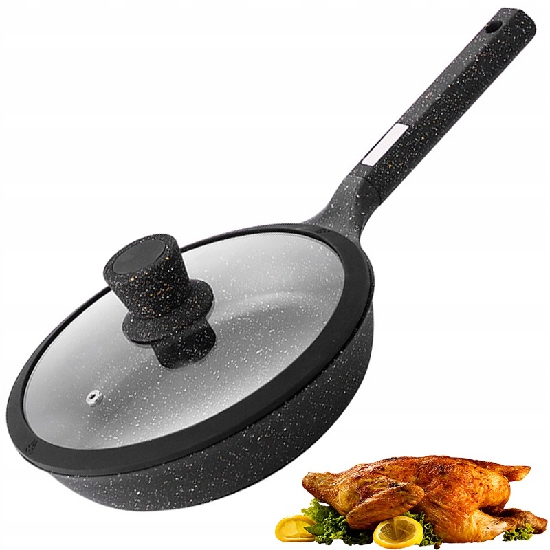 PATELNIA Patelnia solidna tradycyjna z pokrywką 24cm patelniA OKRĄGŁA