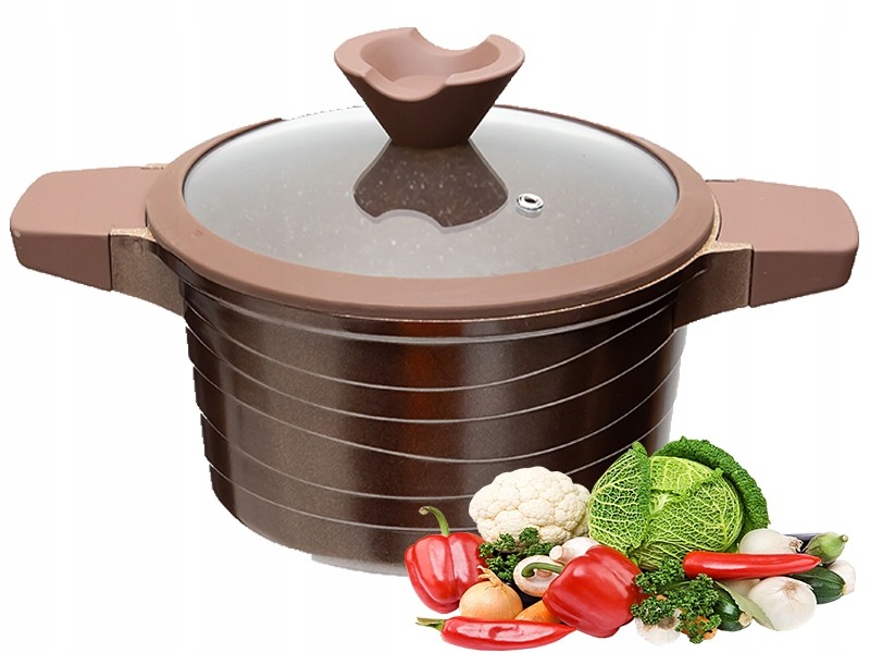 Garnek marmurkowy z pokrywką tradycyjny 24CM GAZ INDUKCJA BRĄZ GARNKI