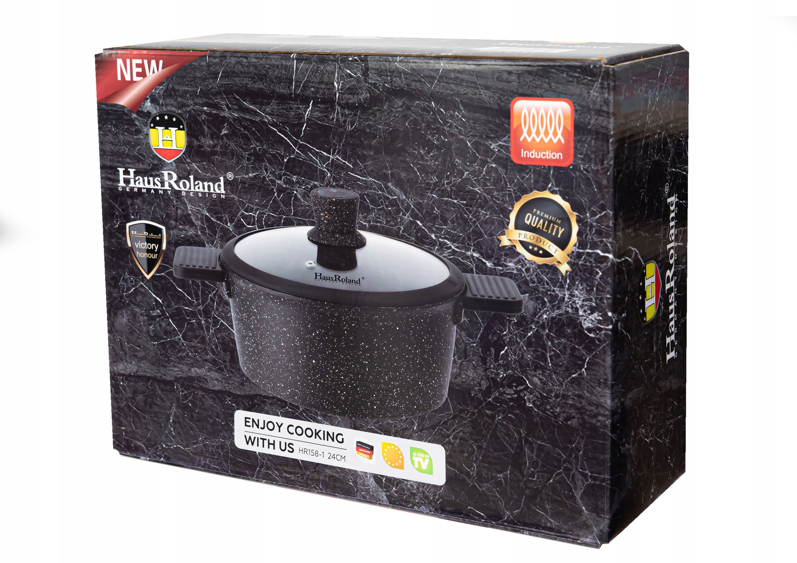 Garnek marmurkowy z pokrywką tradycyjny 24CM GAZ INDUKCJA GARNKI