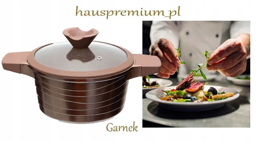 Garnek marmurkowy z pokrywką tradycyjny 24CM GAZ INDUKCJA BRĄZ GARNKI