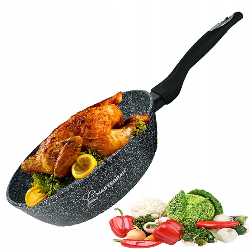Patelnia tradycyjna ALUMINIOWA MARMUROWA ZAPOBIEGA PRZYWIERANIU 24 cm