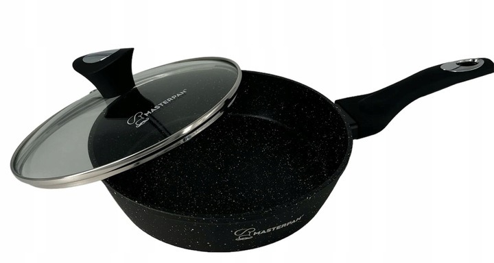 Duża Patelnia Wysoka z Pokrywką Granitowa Indukcja Gaz 26cm GARNKI