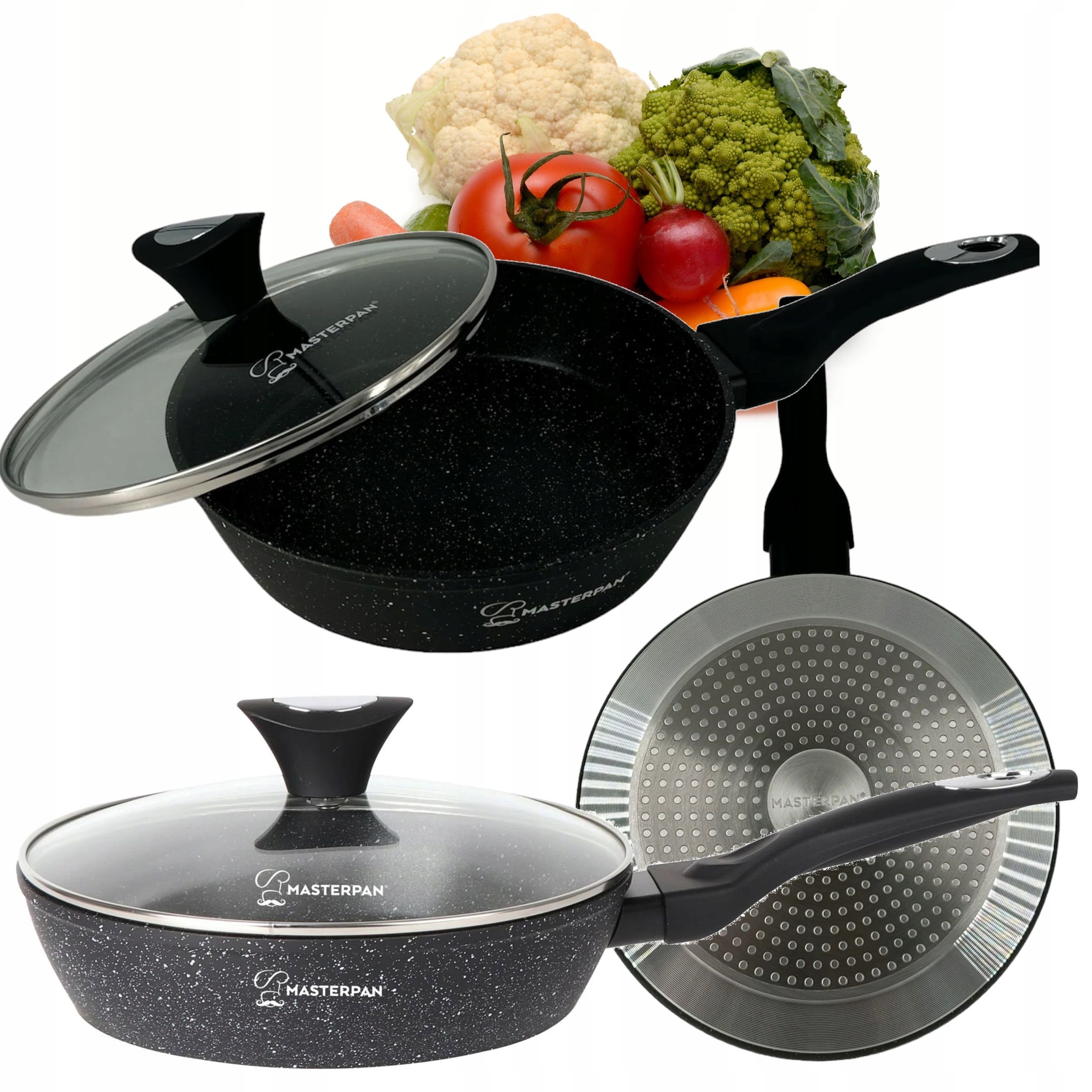 Duża Patelnia Wysoka z Pokrywką Granitowa Indukcja Gaz 26cm GARNKI