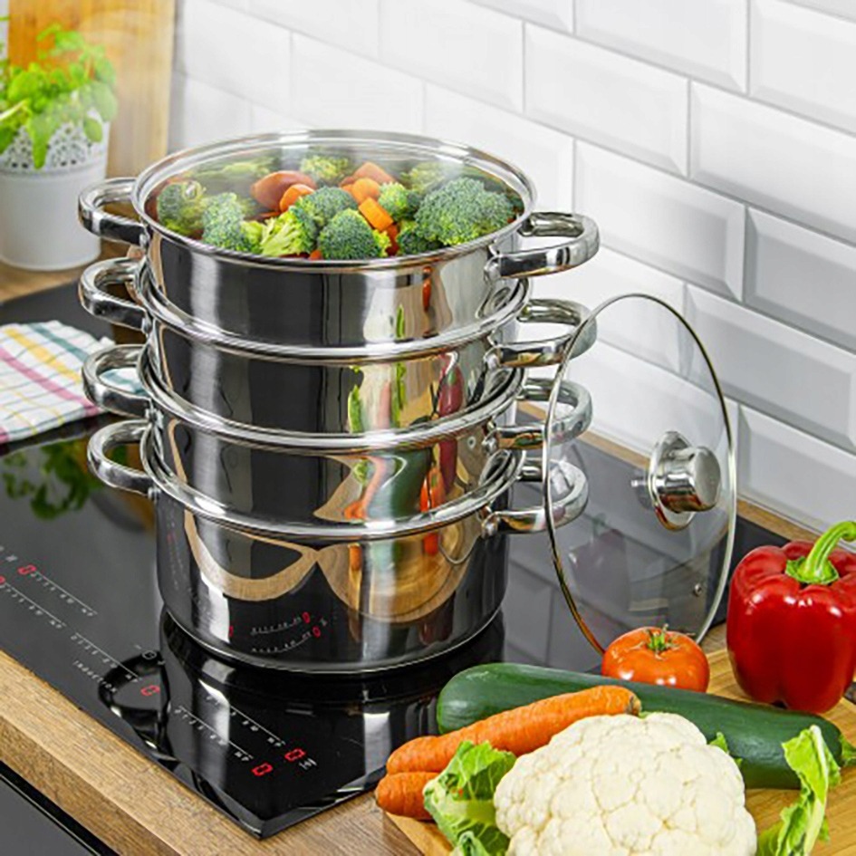 GARNKI INDUKCJA Garnek z pokrywką stalowy do gotowania na parze