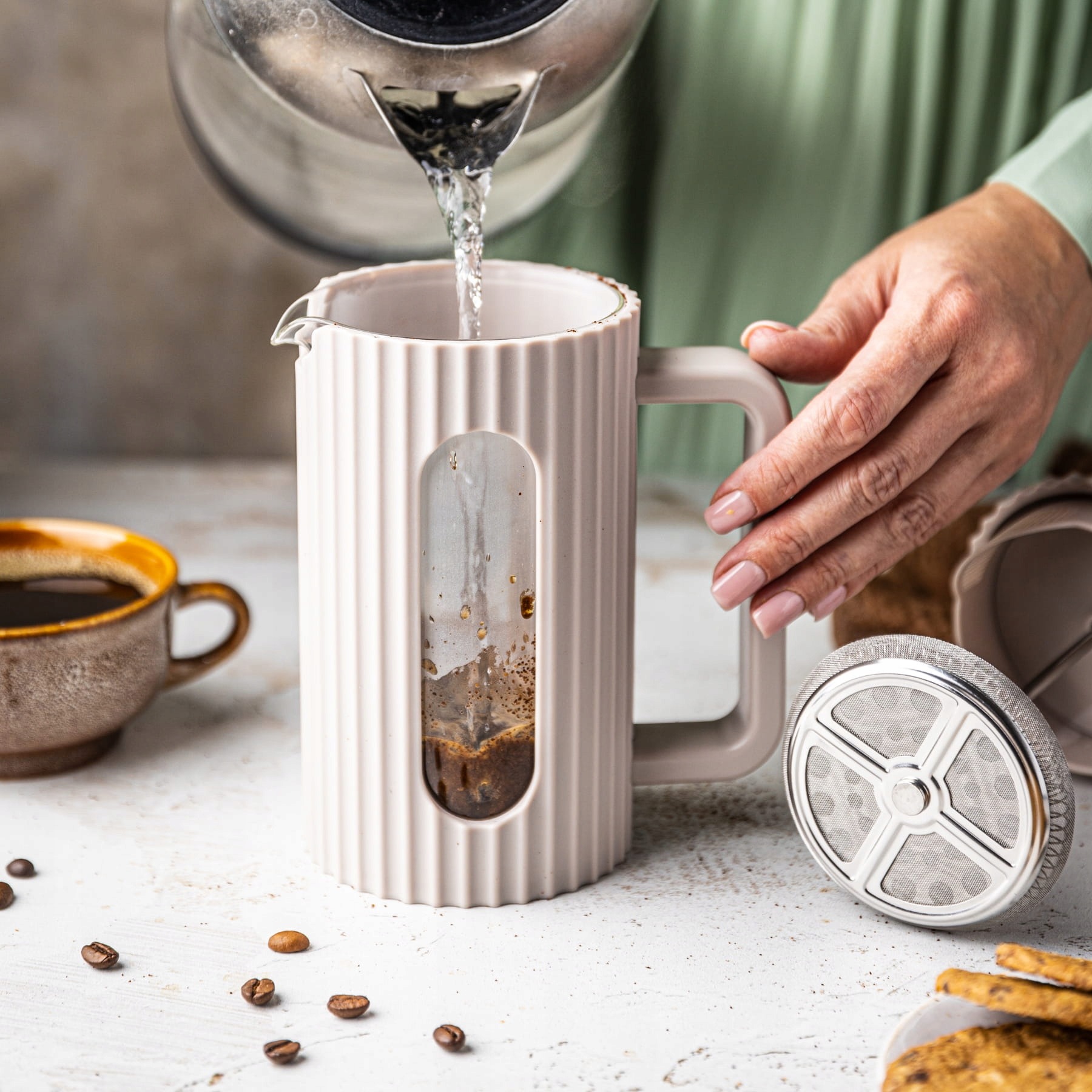 Zaparzacz KAWIARKA dzbanek 1000ml 8 filiżanek KAWA HERBATA BEŻ PUDROWY RÓŻ