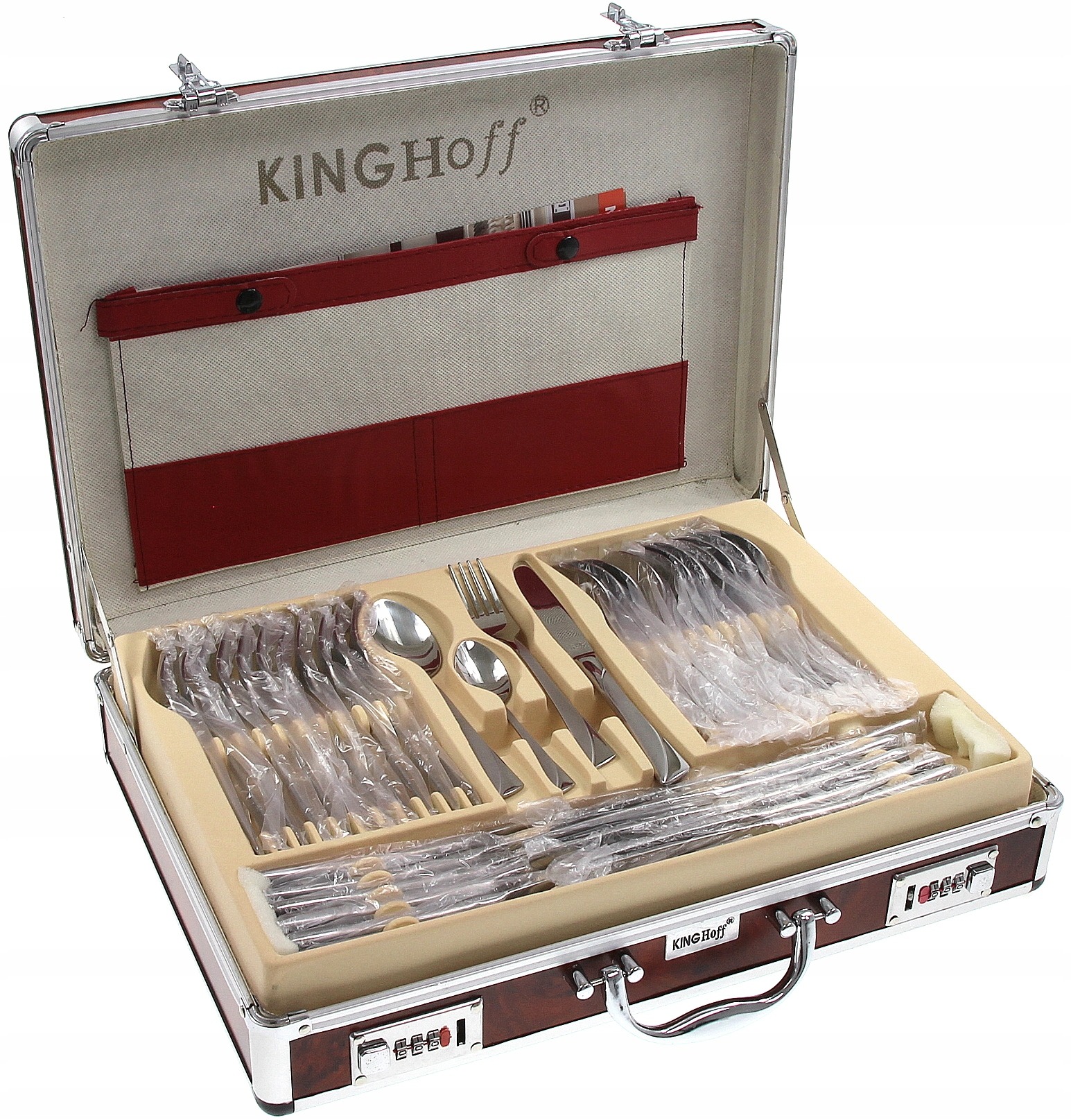 Komplet sztućców ZESTAW Kinghoff SATYNA Inox 72 el. Sztućce MAT Walizka