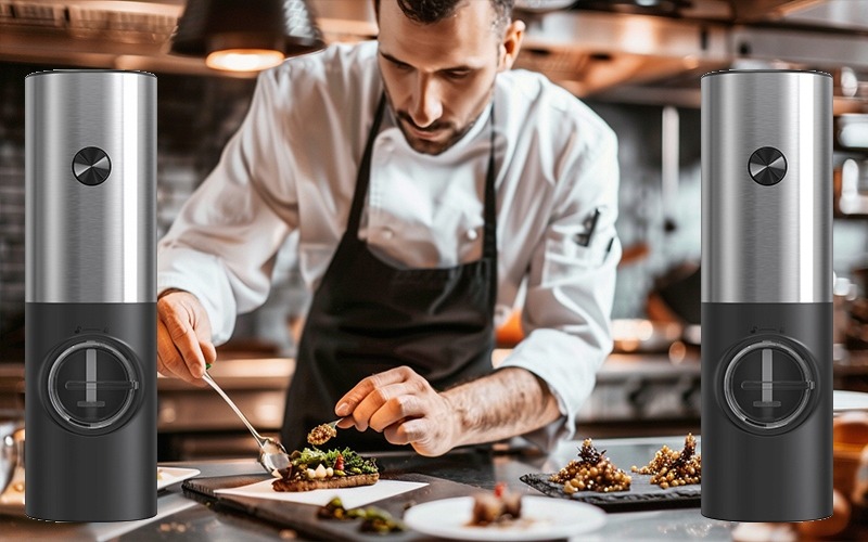 Elektryczny młynek do pieprzu i soli na prezent SREBRNY CZARNY