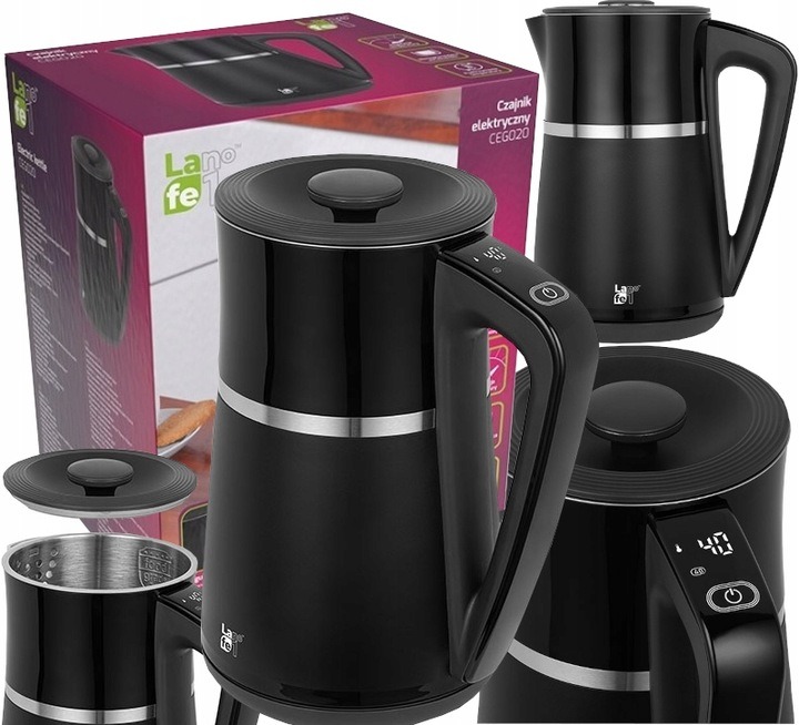 Czajnik elektryczny z regulacją temperatury BEZPRZEWODOWY LAFE 1,7L Czarny