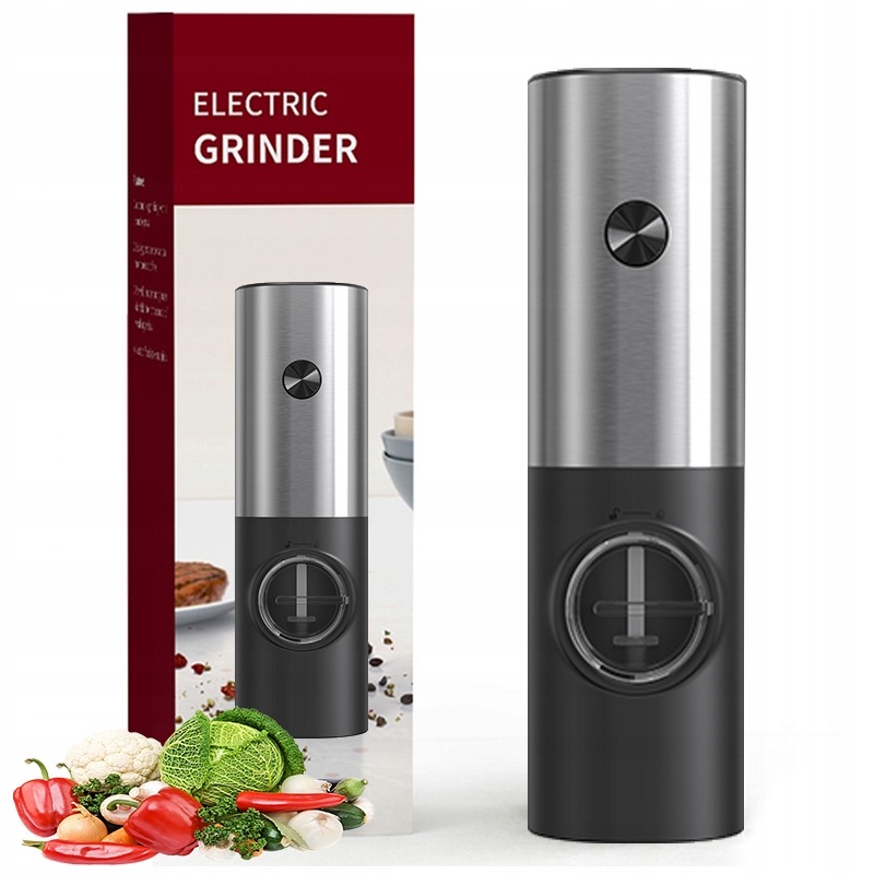 Elektryczny młynek do pieprzu i soli na prezent SREBRNY CZARNY