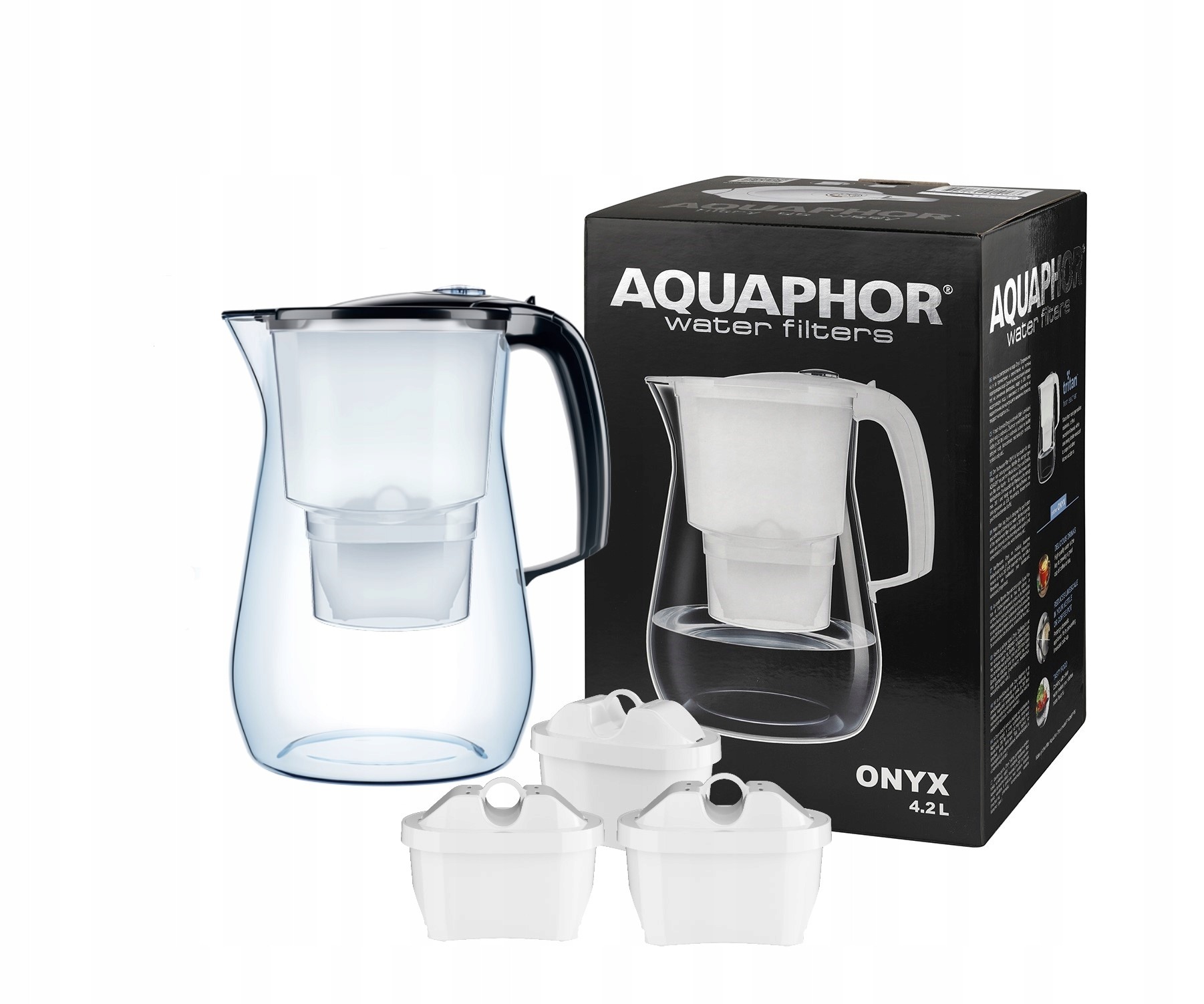 Dzbanek filtrujący do wody Aquaphor Onyx CZARNY 4.2 l +3 WKŁADY MG Maxfor