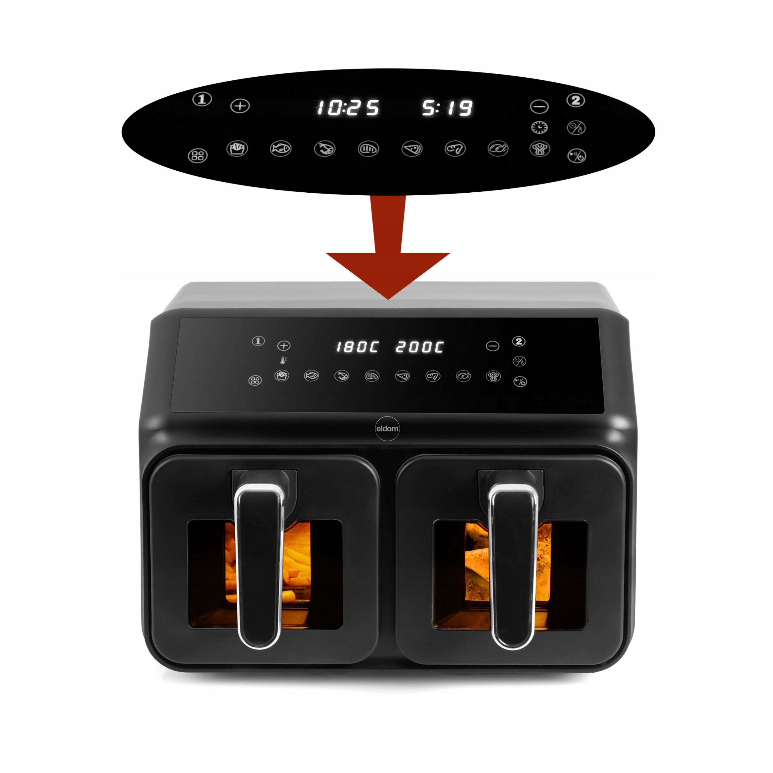 FRYTOWNICA BEZTŁUSZCZOWA AIRFRYER FRYTKOWNICA Eldom FR210 DUŻA PODWÓJNA 8L