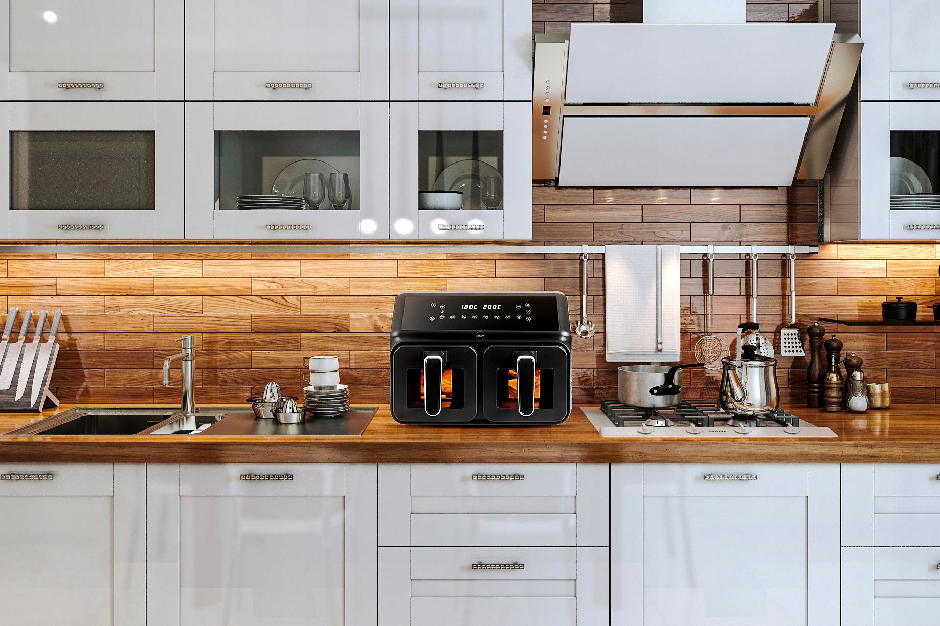 FRYTOWNICA BEZTŁUSZCZOWA AIRFRYER FRYTKOWNICA Eldom FR210 DUŻA PODWÓJNA 8L