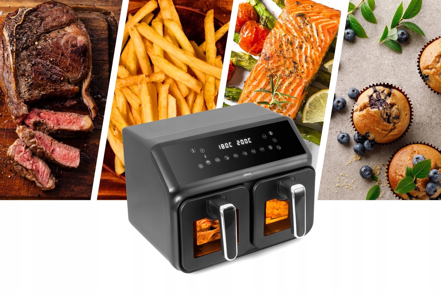 FRYTOWNICA BEZTŁUSZCZOWA AIRFRYER FRYTKOWNICA Eldom FR210 DUŻA PODWÓJNA 8L