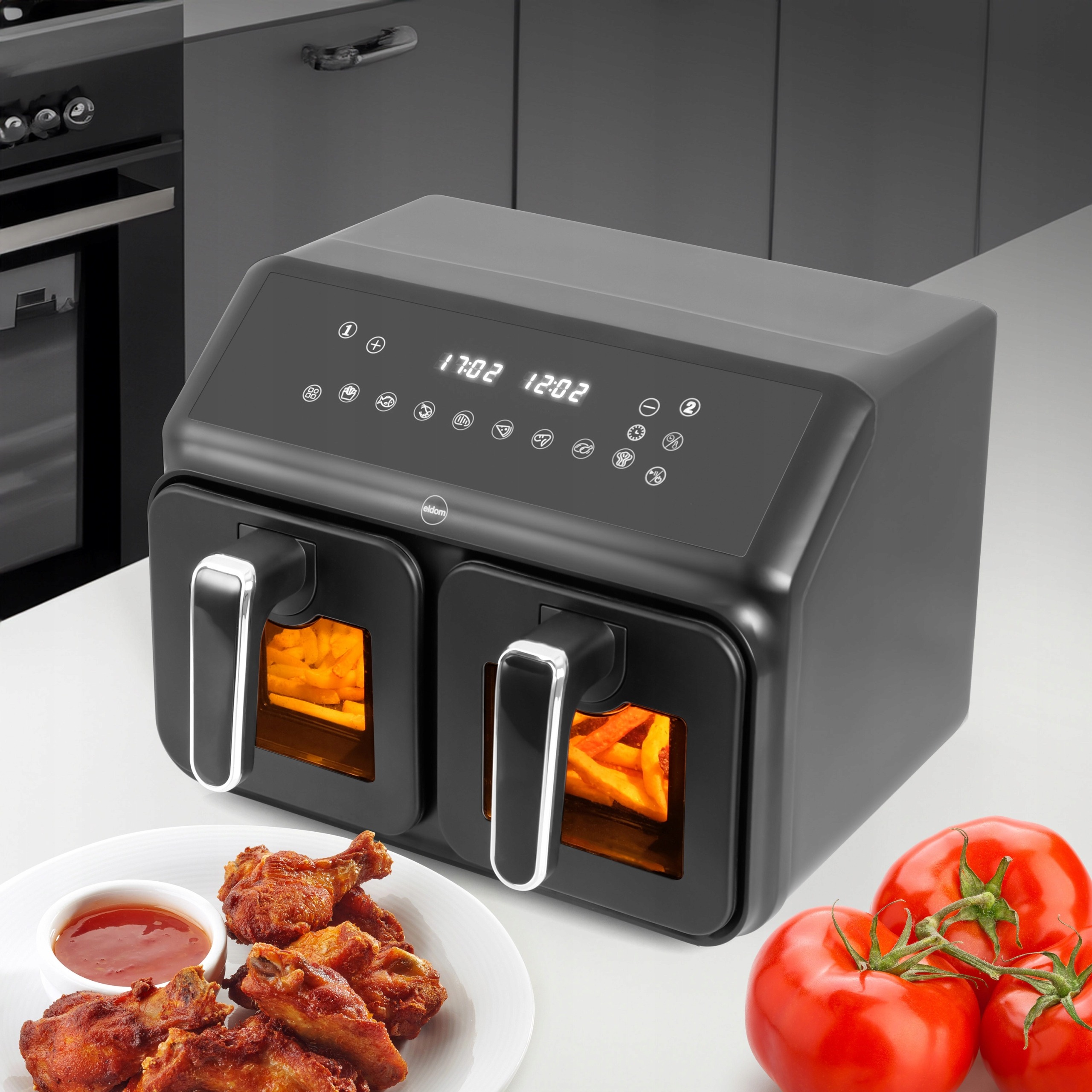 FRYTOWNICA BEZTŁUSZCZOWA AIRFRYER FRYTKOWNICA Eldom FR210 DUŻA PODWÓJNA 8L