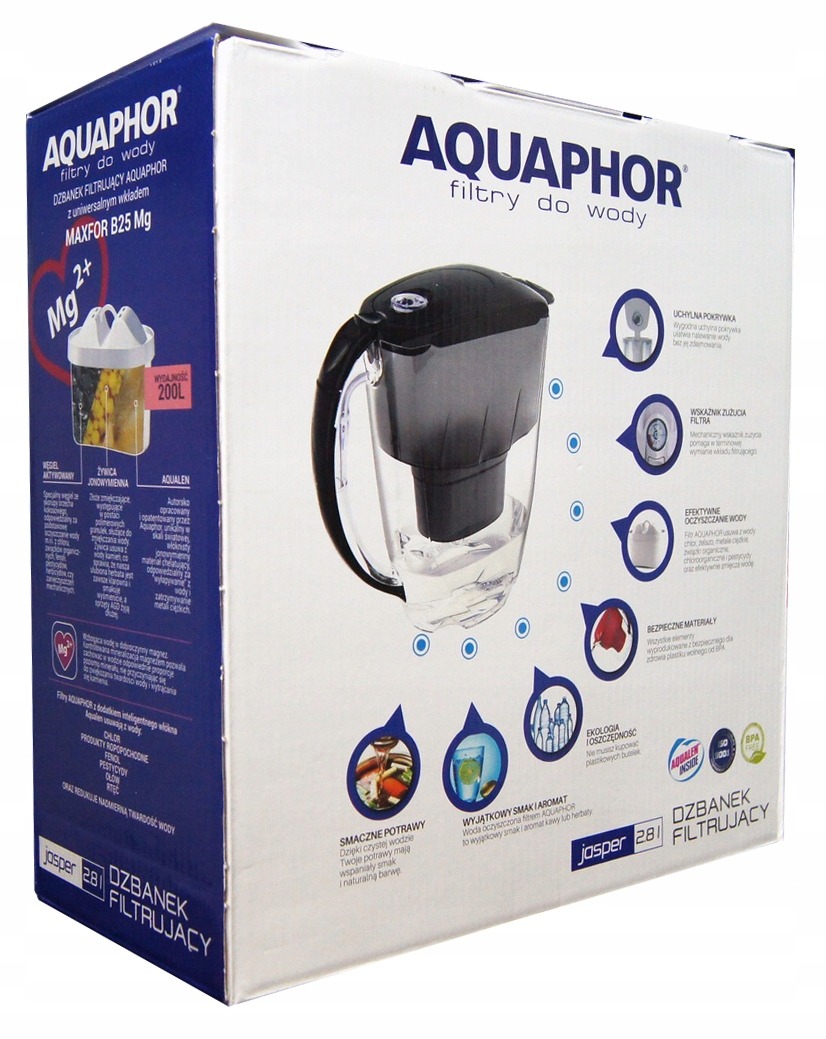 DZBANEK FILTRUJĄCY AQUAPHOR CZARNY JASPER 2,8 l + wkład Maxfor + FILTR