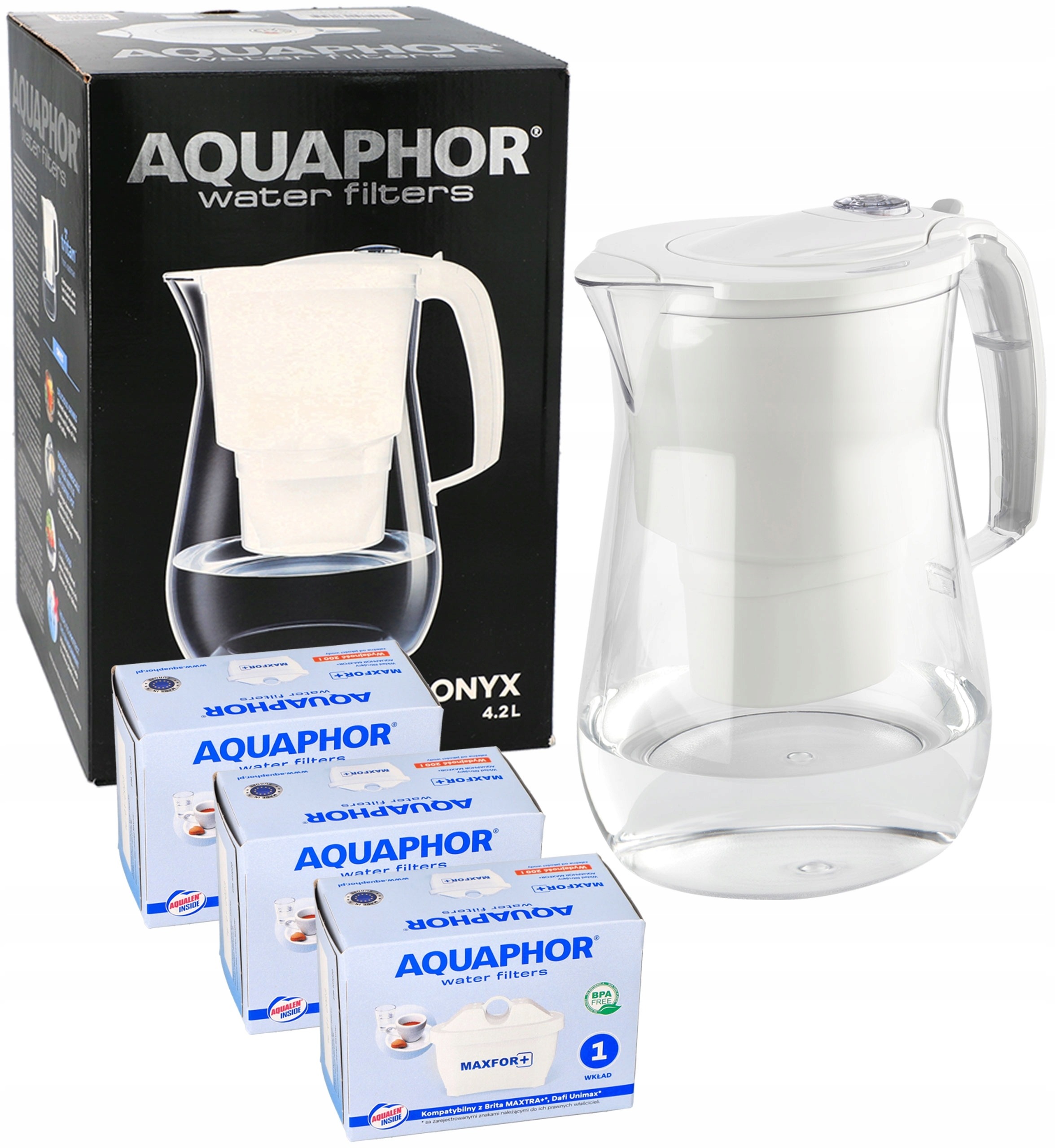 Dzbanek filtrujący do wody Aquaphor Onyx BIAŁY 4.2 l +3 WKŁADY MG Maxfor