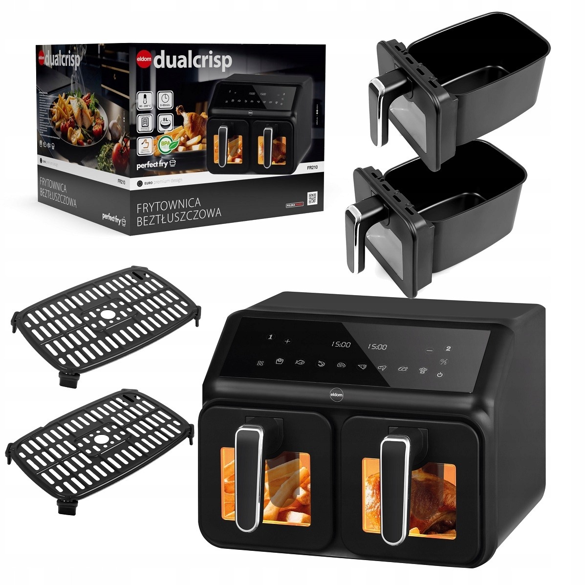 FRYTOWNICA BEZTŁUSZCZOWA AIRFRYER FRYTKOWNICA Eldom FR210 DUŻA PODWÓJNA 8L