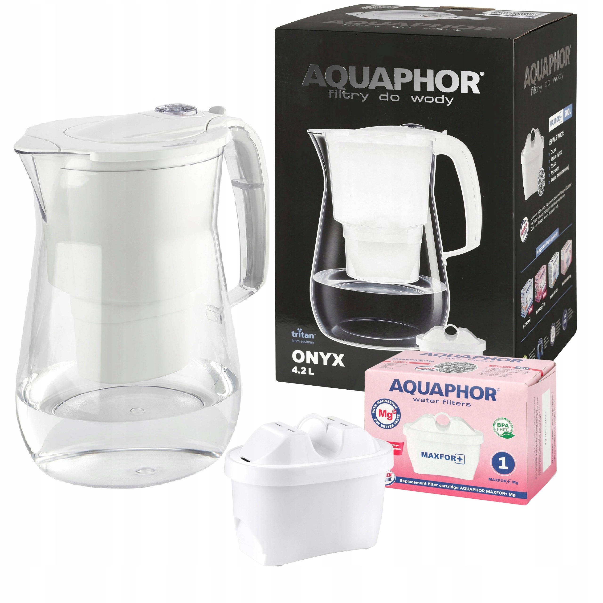 Dzbanek filtrujący do wody Aquaphor Onyx BIAŁY 4.2 l +3 WKŁADY MG Maxfor